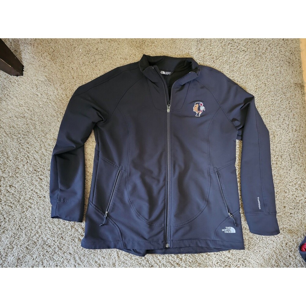 The North Face Womens XL WindWall Jacket Black Softshell Indian Chief Mascot Pat